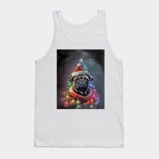 Black Pug Dog Christmas Tree Santa Tank Top